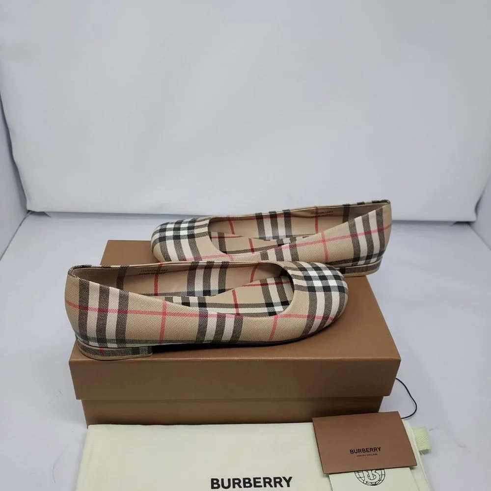 Burberry Joy Vintage Check Archive Beige Ballerina Flat Shoes - Picture 11 of 12